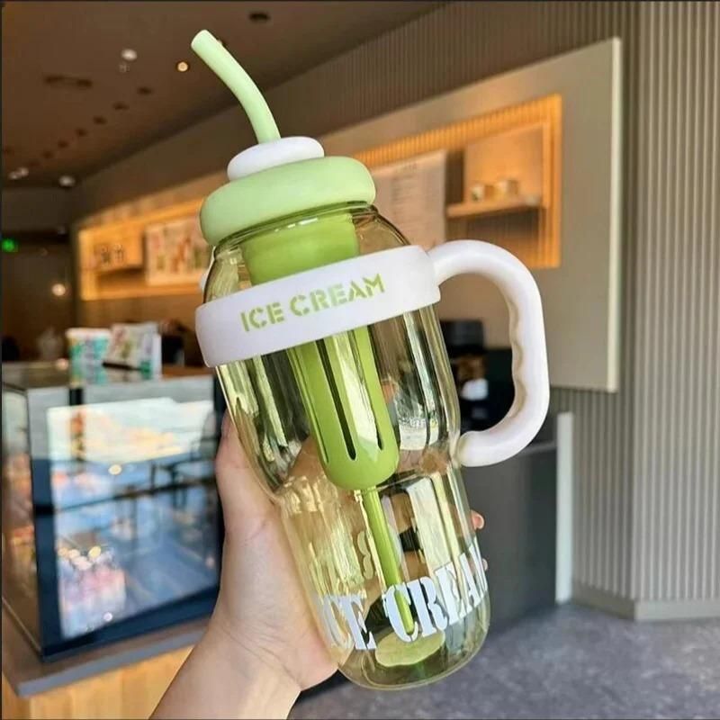 CUTE Water Bottle with Handle and Straw