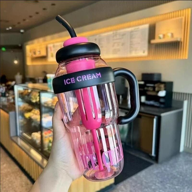 CUTE Water Bottle with Handle and Straw
