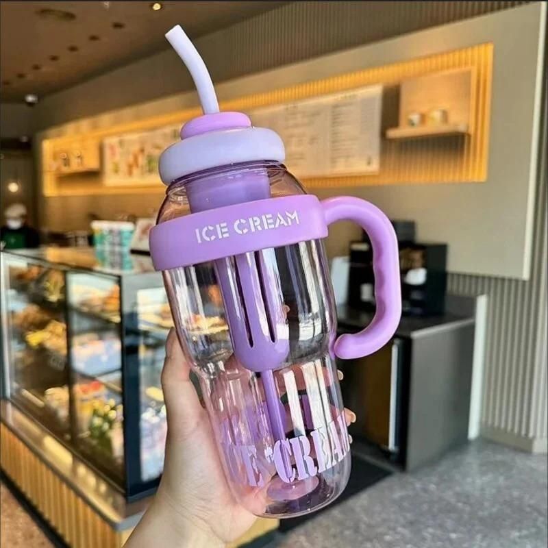 CUTE Water Bottle with Handle and Straw